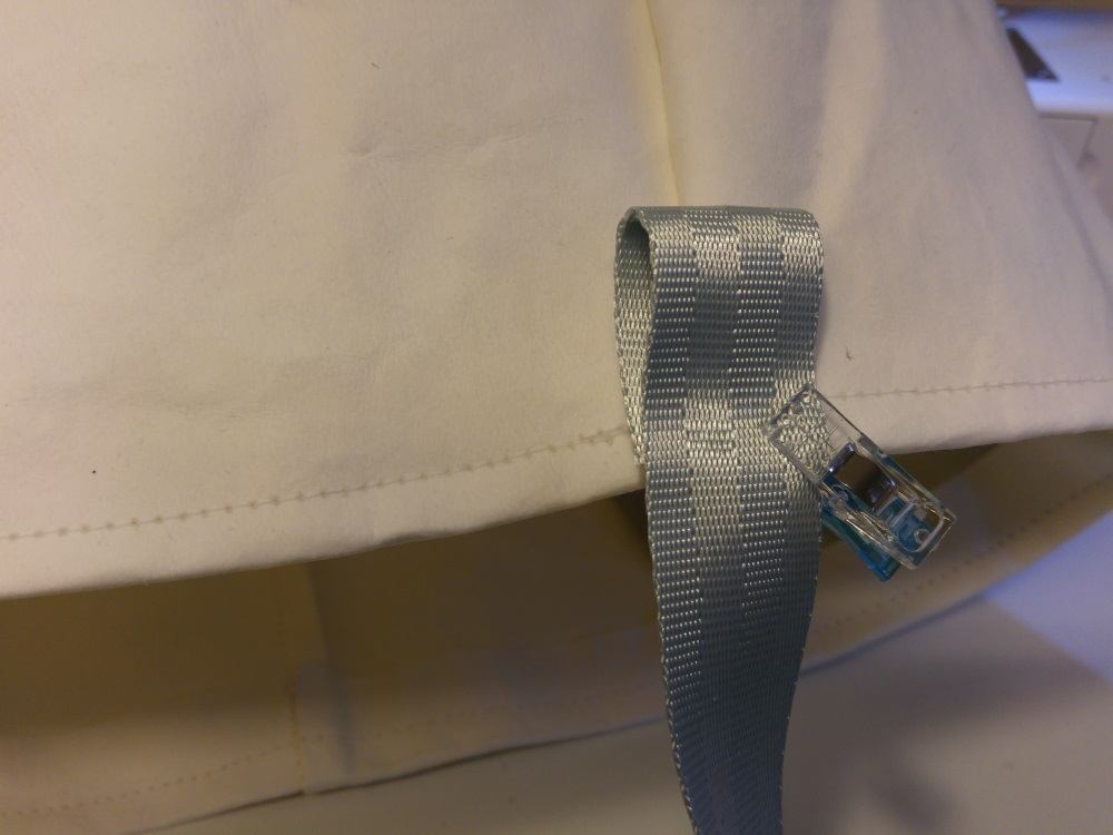 Das Gurtband wird als Träger an den Seiten mittig ausgerichtet und ebenfalls festgenäht