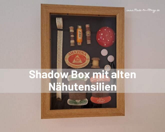 Shadow Box mit alten Nähutensilien